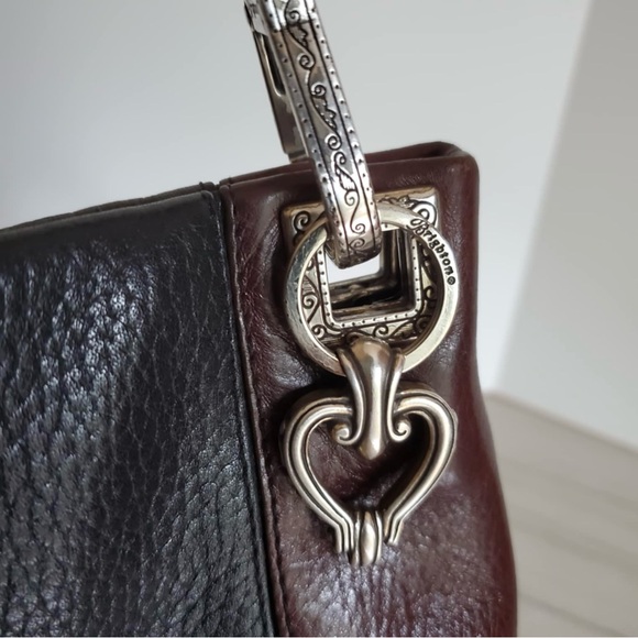 Brighton “Charlotte” Black/Brown Leather Two-tone Shoulder Bag Purse - Picture 2 of 11